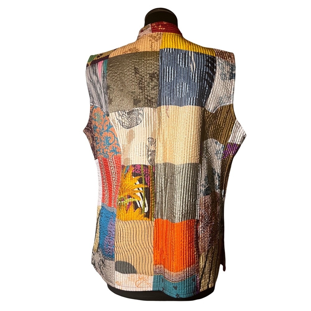 Bohemian Kantha Patchwork Quilted Vest in Multicolor, Women's Size Large - Picture 3 of 10